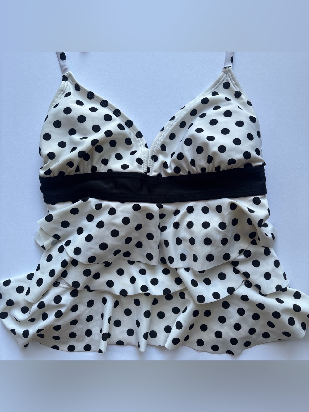 Catalina Black and White Polka Dot Ruffle Camisole